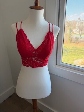 PINK Victoria's Secret Red Lace Longline Bralette with Double Straps